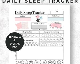 Daily Sleep Tracker Printable | Sleep Log & Dream Journal | Sleep Diary, Mood Journal, Sleep Cycle and Wellness Planner PDF A4 US Letter