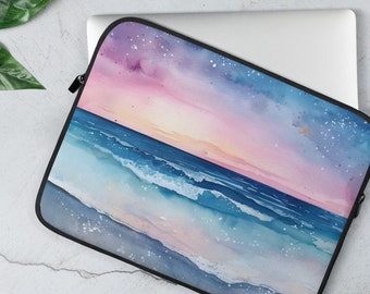 Watercolor Glitter Beach Wave Printed Laptop Sleeve