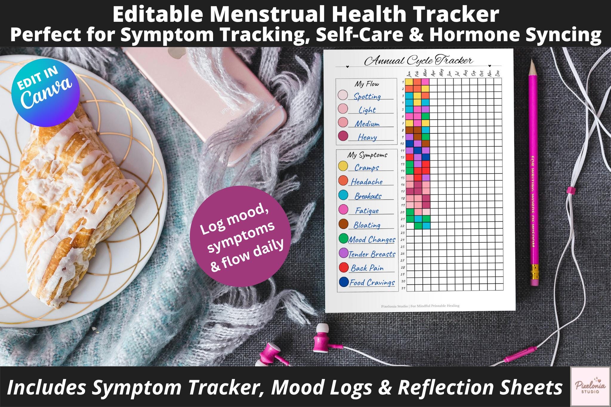 Printable Period Tracker: Symptom & Hormone Log - Cycle Journal (PDF ...