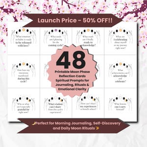Mondphasen Affirmationskarten - 48 druckbare Lunar Zitate für Journaling, Meditation, tägliche Achtsamkeit, Selbstreflektion & spirituelles Wachstum
