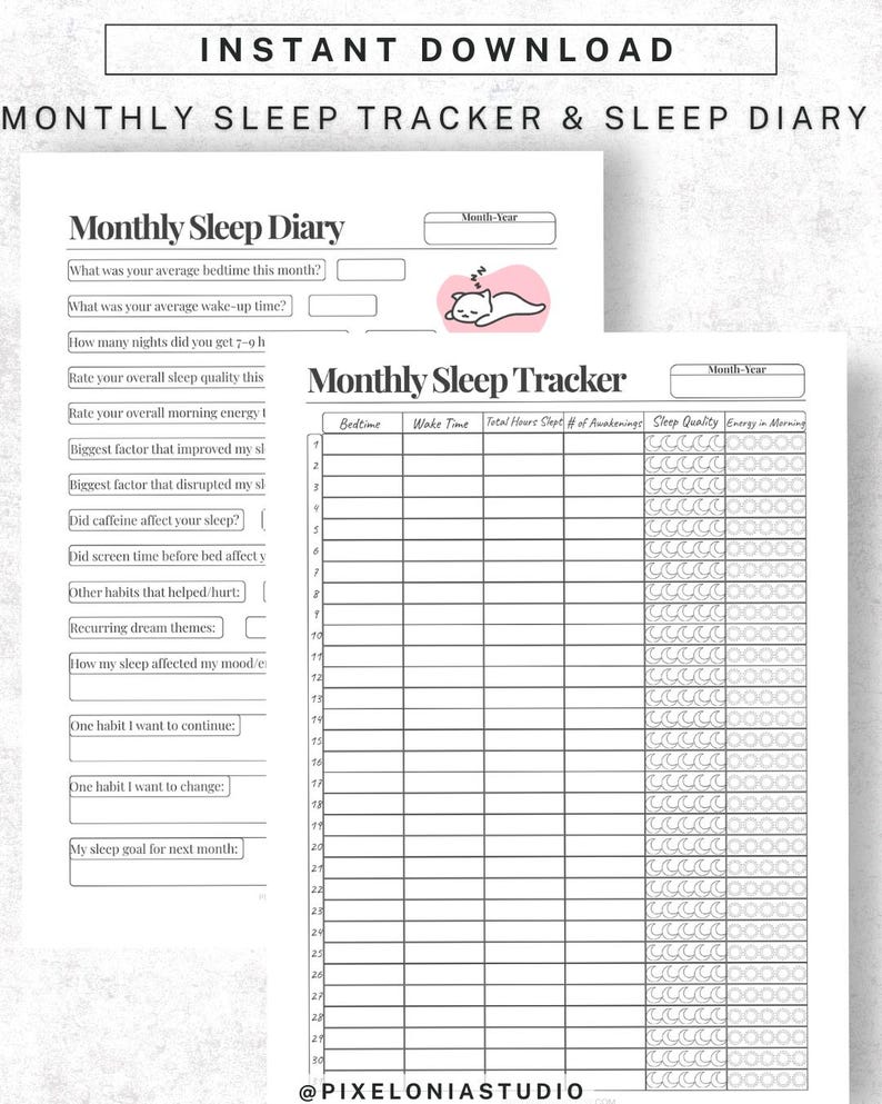 Sleep Tracker Printable | Monthly Sleep Log & Sleep Diary | Sleep ...