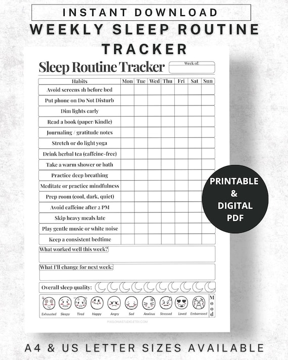 Sleep Routine Tracker Printable | Bedtime Checklist & Sleep Planner | Sleep Log, Sleep Quality Chart, Self Care and Wellness Journal PDF