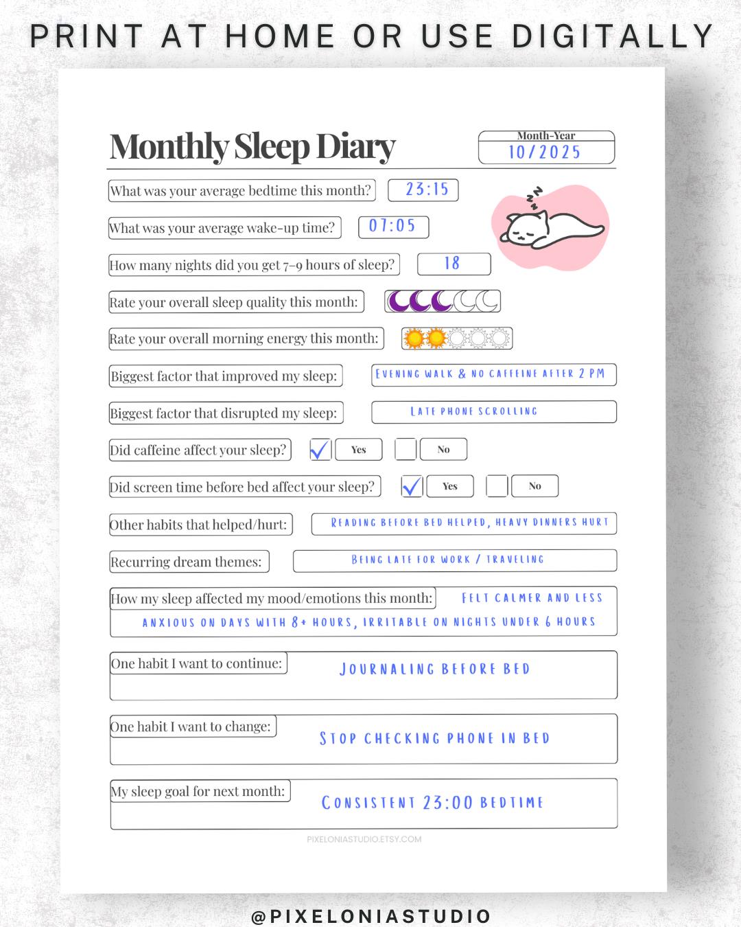 Sleep Tracker Printable | Monthly Sleep Log & Sleep Diary | Sleep ...