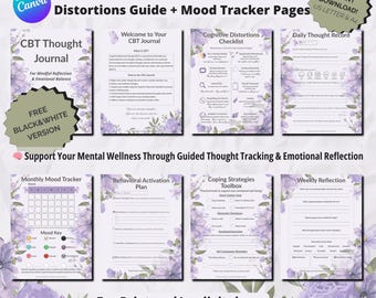 Diario de pensamientos de TCC: Hojas de trabajo de terapia cognitivo-conductual (PDF imprimible)