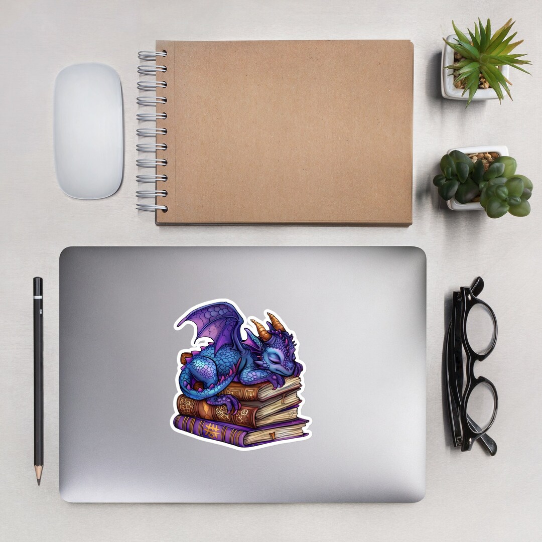 Purple Sleeping Dragon on a Pile of Books Sticker - Purple Drake ...