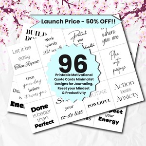 Inspirational Quote Cards Set: Boost Motivation & Productivity in Style | 96 Minimalist Deck for Journaling, Planners and Routine | PDF