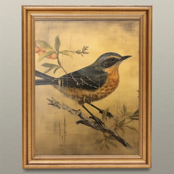 Vintage Bird Painting Instant Digital Download for Rustic Decor Wall Art