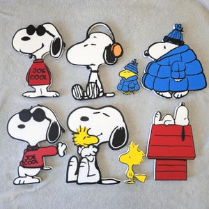 White Beagle Puppy Dog and Bird in Various Styles 3D Decor Fan Art Cartoon (Puffer Jacket, Hugging, Flying Pilot, Cool Joe, Music)