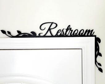 Bathroom Restroom Washroom Sign, Over The Door Frame with Decorative Hanging Vines, Love You Bye, Custom Text