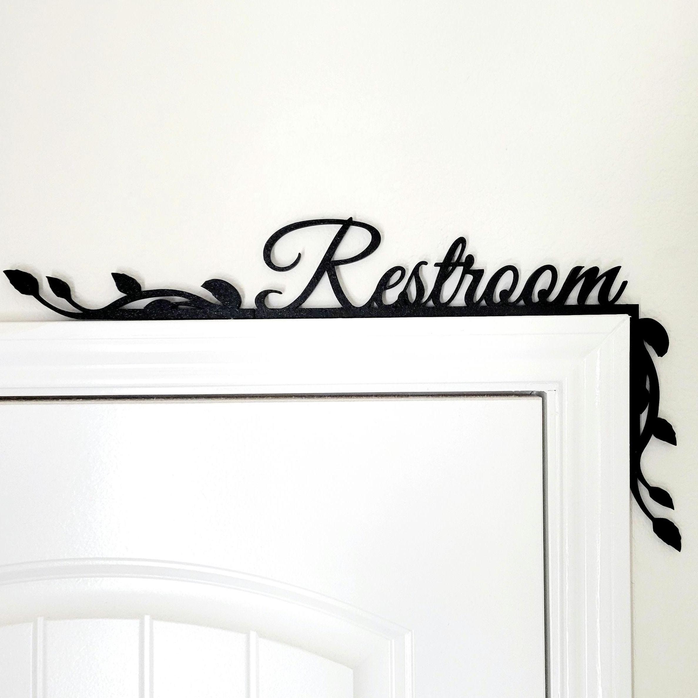 Wooden Bathroom Door Topper - Black Bathroom Sign For Home Restroom Decor (Left Side)