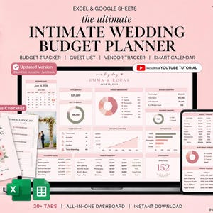 Intimate Wedding Budget Planner | Small Wedding Budget Spreadsheet | Cost Per Guest Calculator | Excel and Google Sheets