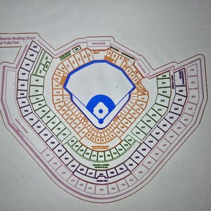 May include: A detailed seating chart for Truist Park, home of the Atlanta Braves, with sections labeled in various colors. The chart includes the field, seating areas, and text that reads "Braves Seating Chart at Truist Park."