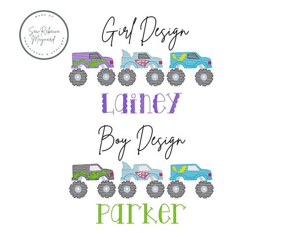 Monster Truck Embroidered girls or boys toddler and kids shirt // monster truck personalized outfit