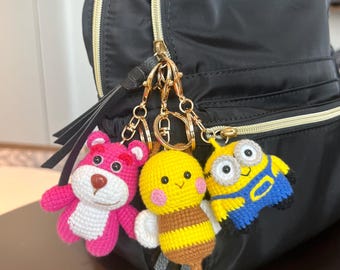 Handmade Crochet Minion, Lotso, Honey Bee Keychains