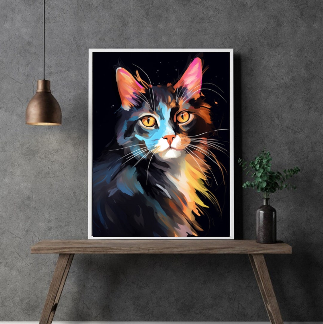 Watercolor Cat Portrait, Printable Wall Art, Digital Art Print ...