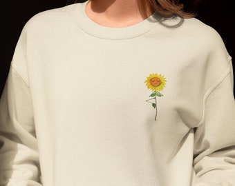 Cute Sweatshirt, Small Sunflower Sweatshirt, Yoga Sweater, Cozy Sweater, Plant Sweatshirt, Cute Sunflower - Unisex Adult Crewneck Sweatshirt