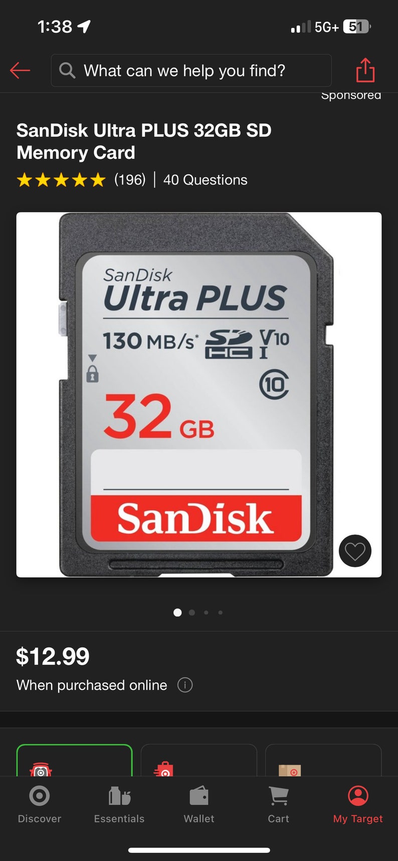 May include: A SanDisk Ultra PLUS 32GB SD memory card with a black and gray plastic case. The card is labeled with the SanDisk logo, "Ultra PLUS", "32GB", and "130 MB/s".