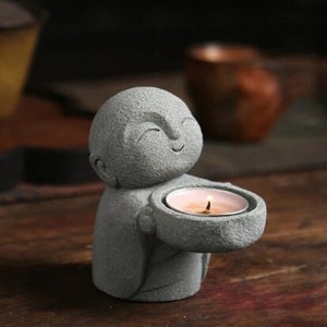 Zen Monk Statue Tea Candle Accessory Chinese Design Sandstone Minimalist Buddha Modern and Spiritual