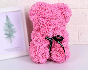 Rose Bear - Handcrafted Valentine's Day Gift - Rose Teddy Bear, Unique Floral Arrangement