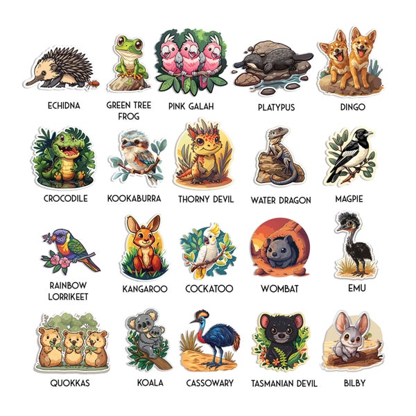 5-20 Native Australian Animal Stickers - For laptops, waterbottles and more.