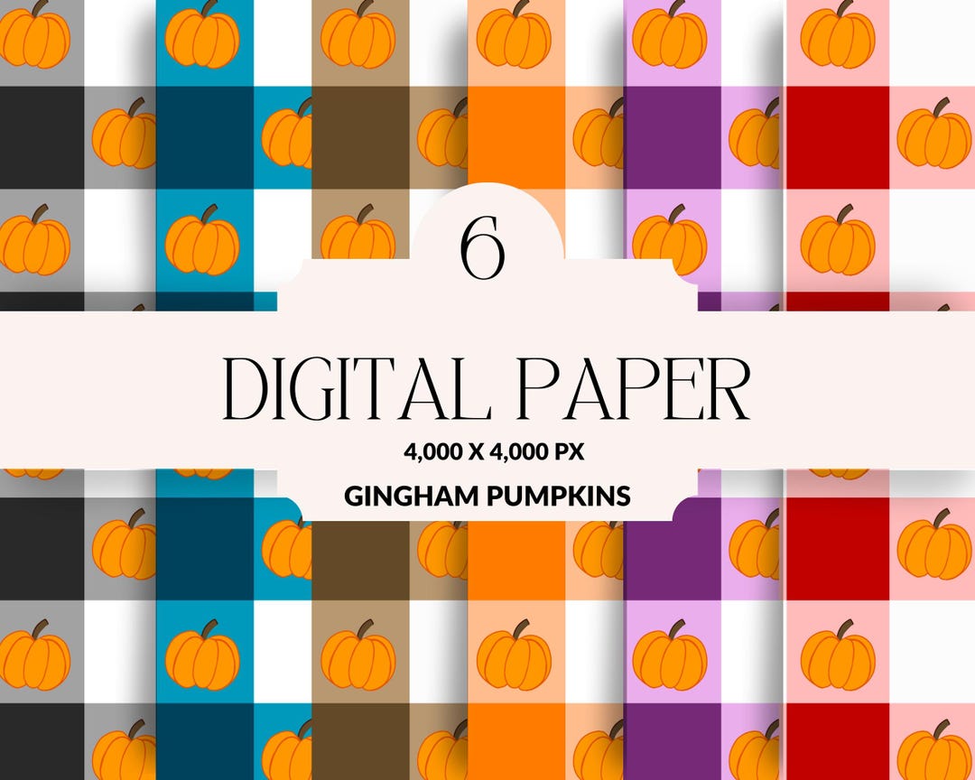 Hand Drawn Halloween Gingham Seamless Pattern | Pumpkin Gingham Digital ...