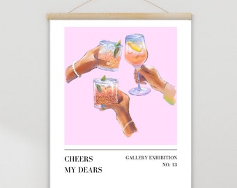 Saludos Bebidas Brunch Tostadas Amigos Pared Arte Impresión Descarga Digital