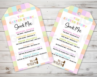 The Easter Story Snack Mix Digital Tag - Easter Treats - Sunday School Activity - Religious Easter Story Printable - Church Gift Favor