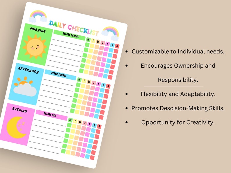 Kids Daily School Checklist Editable Chore Chart Canva Responsibility ...