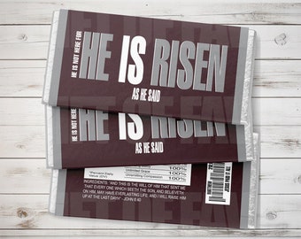 Easter He is Risen Candy Wrappers - Easter Party Favors - Printable Candy Bar Wrappers - Easter Gifts - Jesus Candy Bar Wrappers