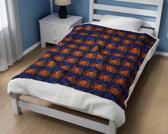 Watercolor Octopus Velveteen Plush Blanket: Nautical Coastal Decor