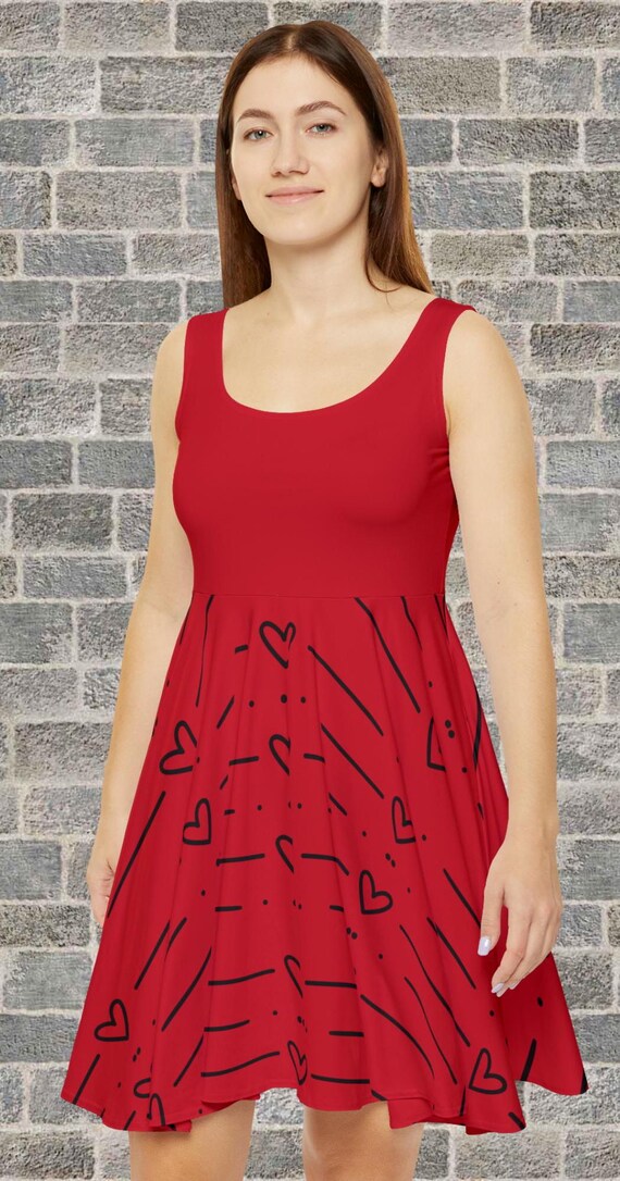 heart skater dress Cherry Wallpaper Heart-Back Skater Dress with Pockets
