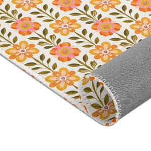Floraler Bereich Teppich - Vintage Boho Style Teppich mit Warmen Retro Blumen, Bauernhaus Chic Akzent Teppich, Bunte Wohnkultur für Schlafzimmer, Wohnzimmer