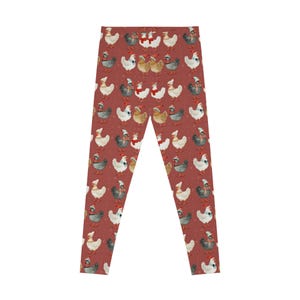 Stretchy Leggings, Christmas Chickens Patterned Leggings, Holiday Yoga Pants, Festive Printed Leggings, Winter Farm Animal Tights, Xmas