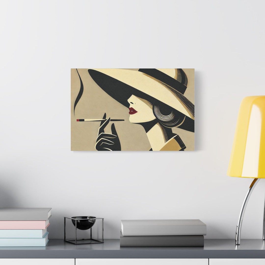 Canvas Print, Woman Smoking Midcentury Art, Home Decor Wall Art ...