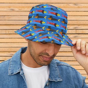 Bucket Hat - Cute and Funny Sophisticated Fish Hat, Novelty Fishing Cap, Unique Ocean Animal Costume Headwear, Trendy Beach Sun Protection,