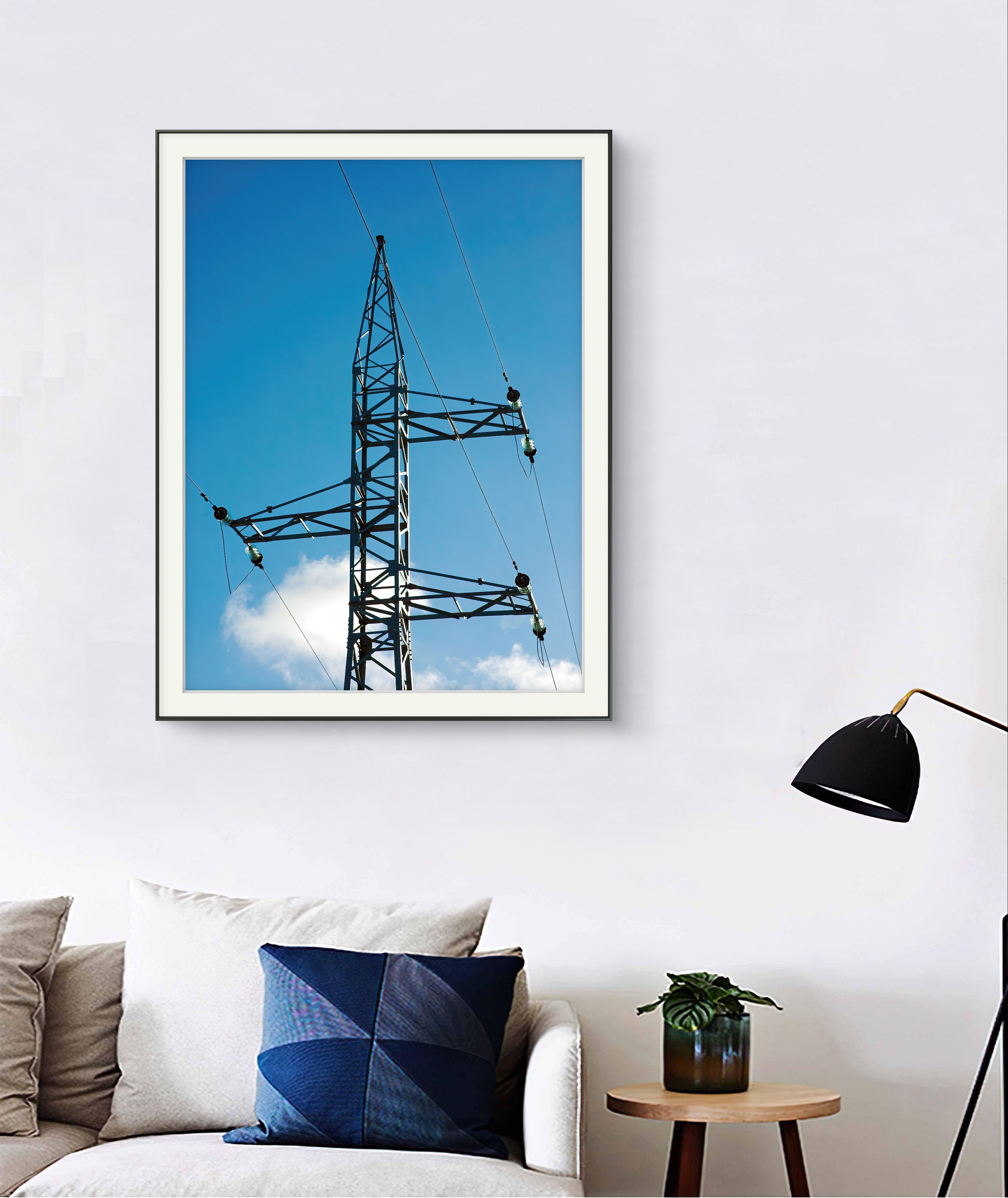 Blue Sky Transmission Tower Fine Art Print: Industrial Wall Decor