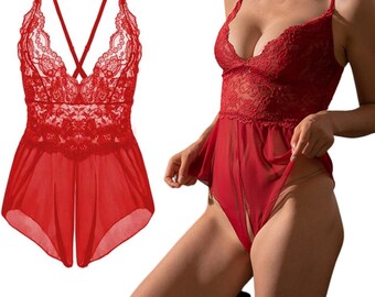 Nuisette en dentelle rouge, vêtements de nuit élégants, sensuel et élégant, achetez maintenant pour une expérience luxueuse, cadeau pour maman, cadeau pour soeur, cadeau pour amies,