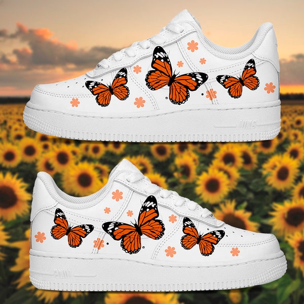 Custom Sneakers Air Force 1 Kids Hand Painted Butterflies Butterfly