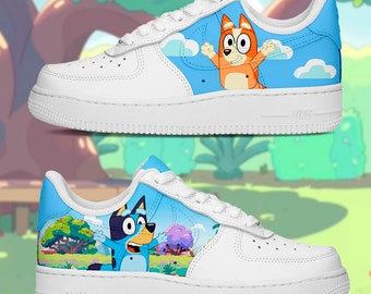 Aangepaste sneakers Air Force 1 Kids handgeschilderde Bluey en Bingo Cartoon