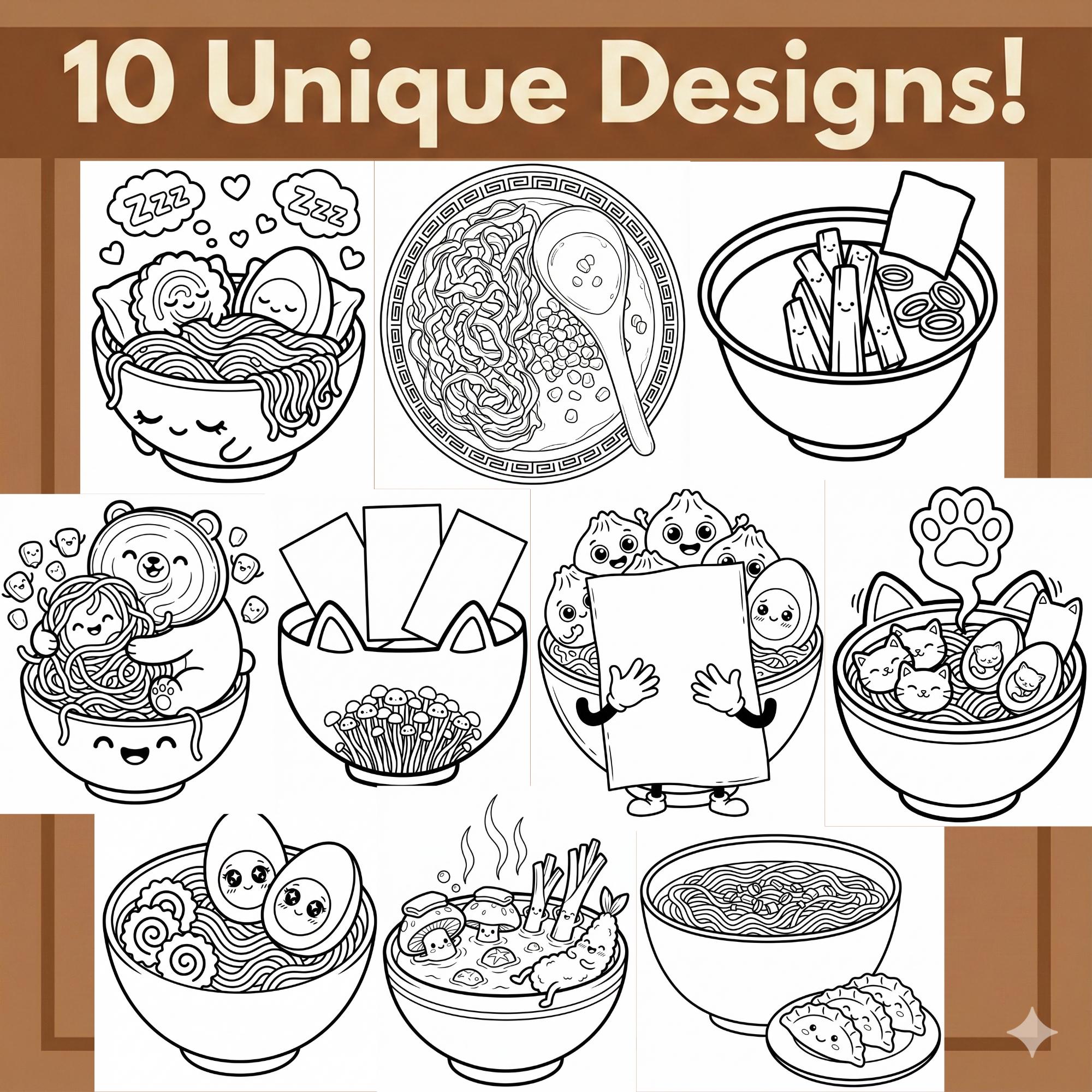 Kawaii Ramen Coloring Pages | Cute Japanese Food Coloring Book | Cozy