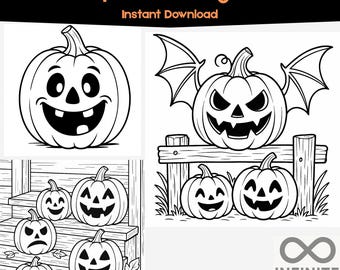 Dibujos de calabazas para colorear / Calabazas de Halloween imprimibles / Libro digital para colorear para niños y adultos / Descarga instantánea (10 páginas)