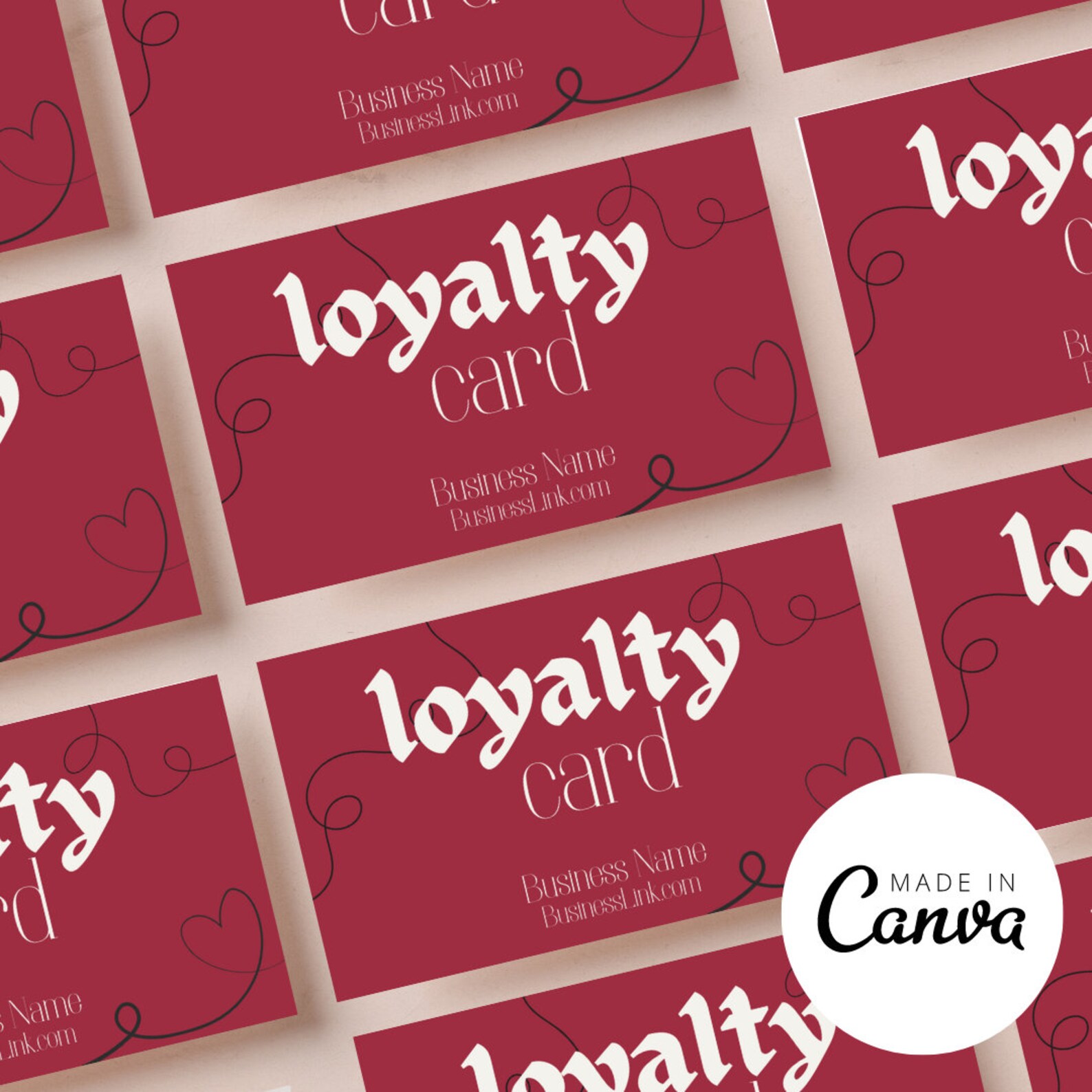 Red Loyalty Card Template Canva, Editable Customer Heart Card ...