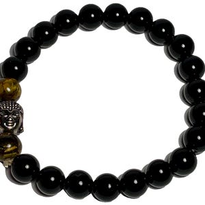 Black Onyx, Tiger Eye with Buddha Charm Bracelet.