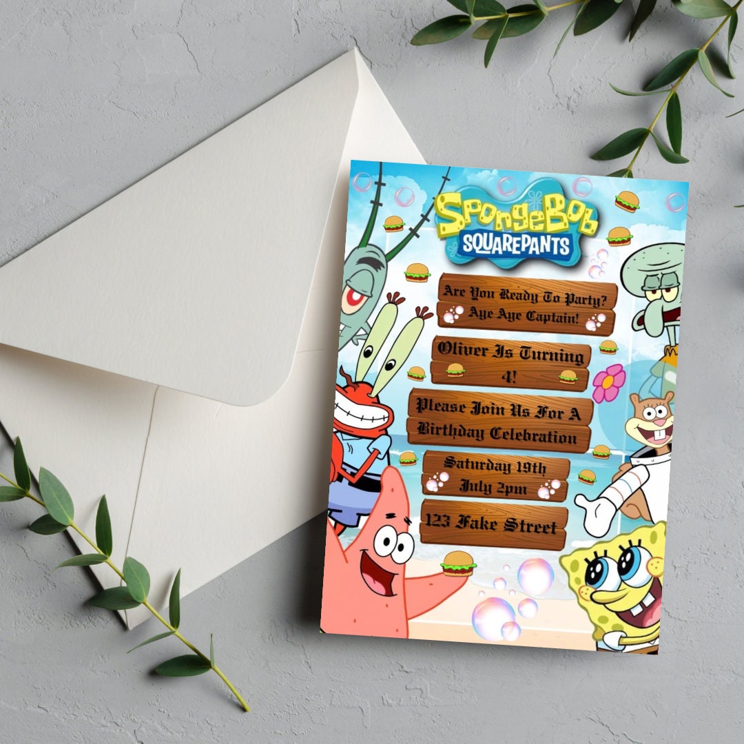 Editable Spongebob Birthday Invitation, Sponge Bob Invite, Template ...