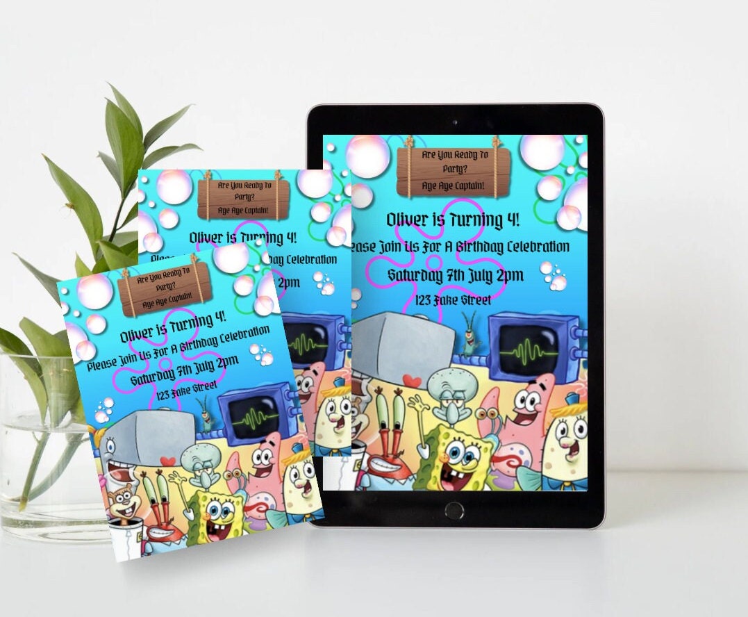 Editable Spongebob Birthday Invitation, Sponge Bob Invite, Template Printable Party Invitations ...