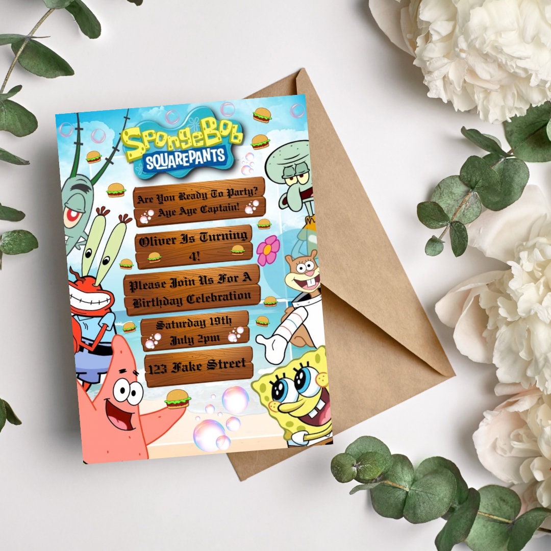 Editable Spongebob Birthday Invitation, Sponge Bob Invite, Template ...