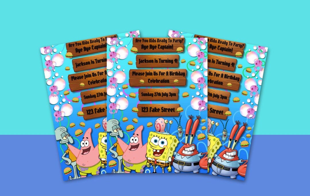 Editable Spongebob Birthday Invitation, Sponge Bob Invite, Template Printable Party Invitations ...