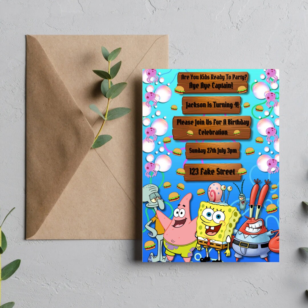 Editable Spongebob Birthday Invitation, Sponge Bob Invite, Template ...