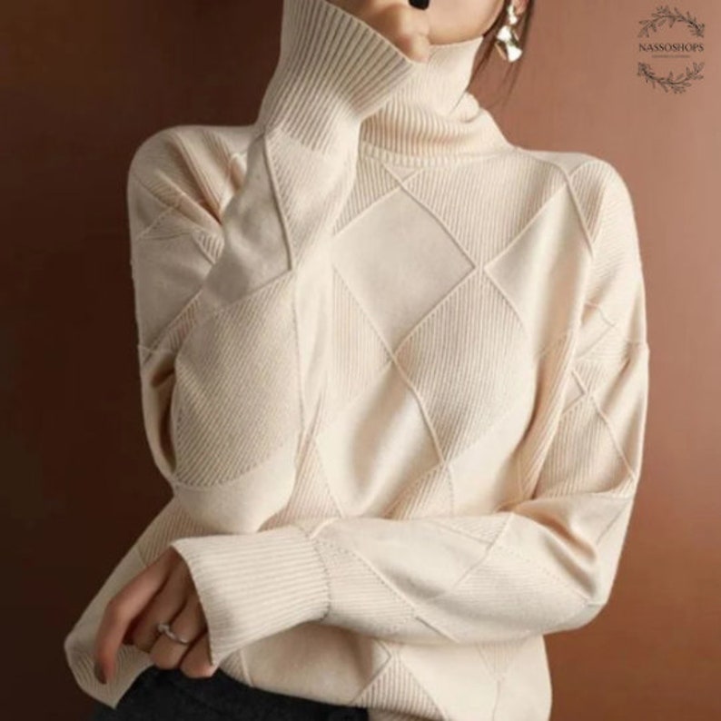 Women's Cashmere Turtleneck Sweater Pure Color Knitted Pullover 100% Wool Oversized Cozy Winter Fashion Inactive zdjęcie 4