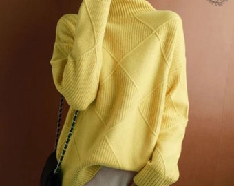 Maglione dolcevita in cashmere da donna - Pullover lavorato a maglia in puro colore - 100% lana - Moda invernale oversize accogliente Inattivo